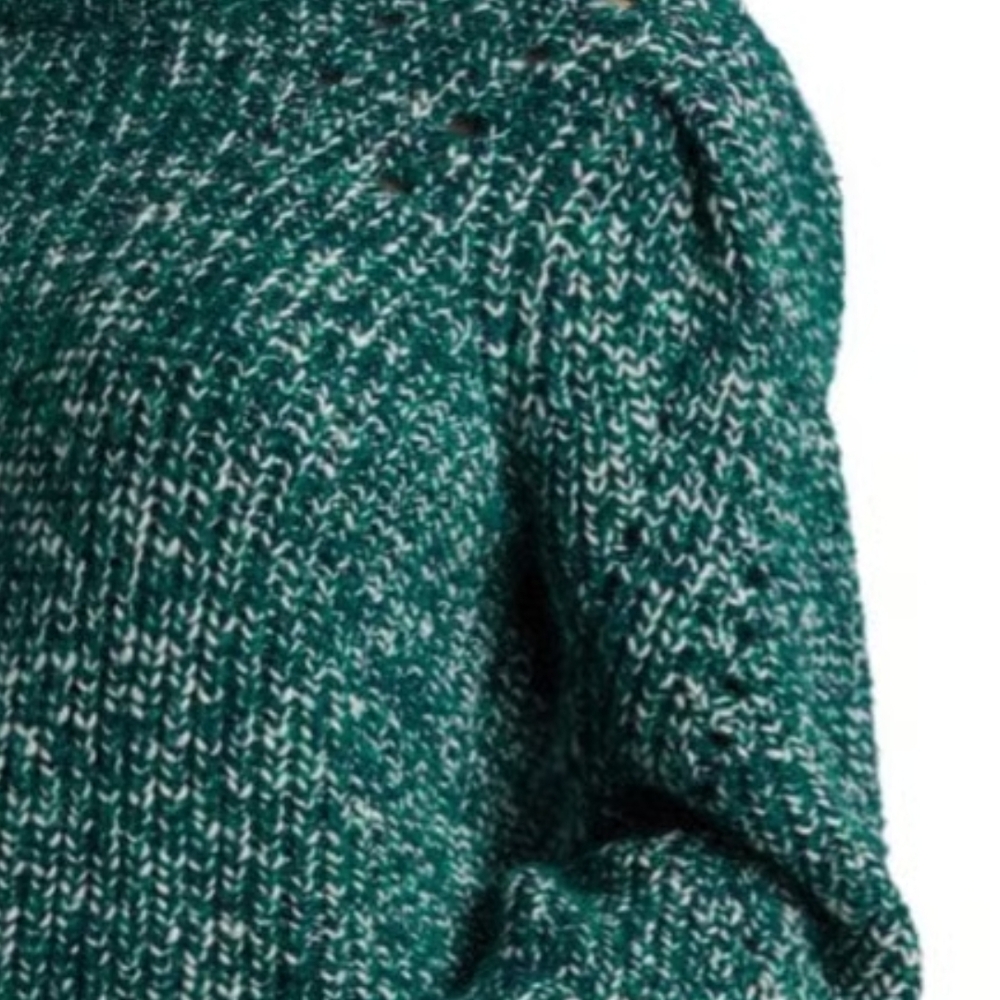 Elegant Teal Knit Sweater, VERONICA BEARD ROOPA PUFF-SLEEVED SWEATHER - Picture 3 of 10